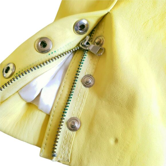 GENERATION LOVE Spencer lemon yellow leather classic biker moto jacket Sz XS NEW - Picture 6 of 12